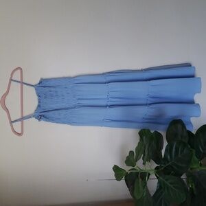 Grace Karin smocked baby blue tiered midi dress, women's size medium